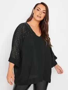 Yours Diamante V Neck Cape Top, Black, Size 14, Women