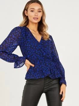 Quiz Navy Dalmatian Print Peplum Top - 8