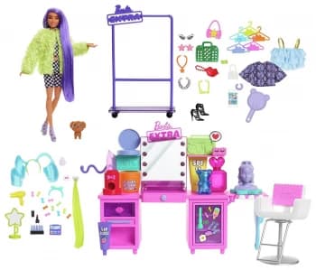 Barbie Extra Doll & Vanity Playset with Puppy & Accessories