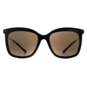 Square Shiny Black & Metallic Gold Brown Sunglasses