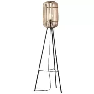 Endon Mathias Base & Shade Floor Lamp, Natural Bamboo, Plywood, Matt Black Paint