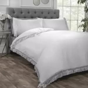 Tia Trelis White Duvet Set, Lace, Fringe trimmed detail - White