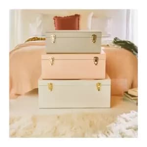 BTFY Metal Storage Trunks Set of 3 Grey White Blush Suitcase