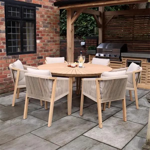 Royalcraft Roma 150cm 6 Seat Set with Rope Dining Chairs - Beige One Size