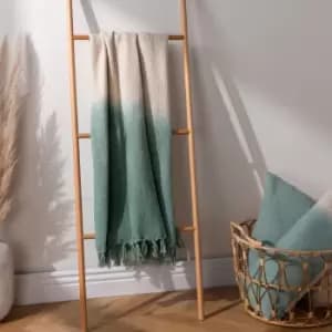 Mizu Dip Dye Fringed Throw Eucalyptus
