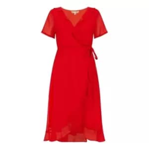 Yumi Red Frill Wrap Dress - Red