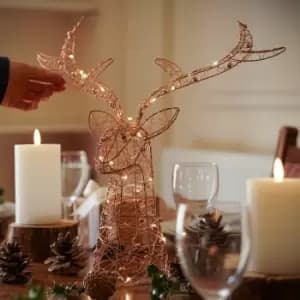 42cm LED Rose Gold Beaded Stag Christmas Decoration Window Table Indoor Home - Rose Gold