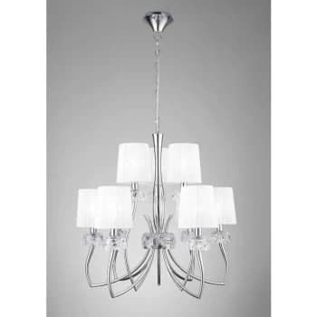 Pendant light 6 + 3 Bulbs Loewe E14, polished chrome with white lampshades