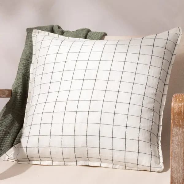Linen Grid Check Cushion Ecru, Ecru / 50 x 50cm / Polyester Filled