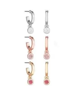 Mood Mood Tri Tone Multi Coloured Crystal Huggie Hoop Earrings - Pack of 3, Multi, Women