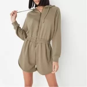 Missguided Drawstring Hoodie Playsuit - Green