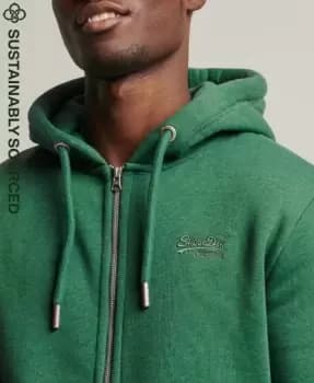 Superdry Mens Organic Cotton Vintage Logo Zip Hoodie Green / Field Green Marl - Size: L