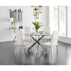 Furniture Box Novara 120Cm Round Dining Table and 4 Cream Velvet Milan Chairs