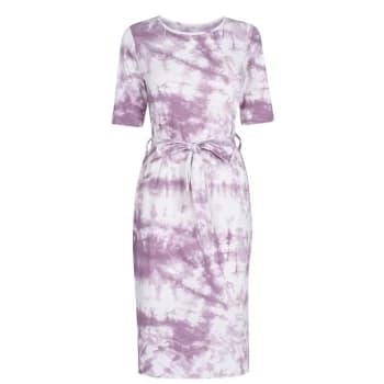 Fabric Tie Dye Ribbed Midi Dress with Tie Waist Detail - Pink