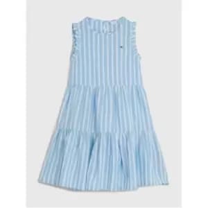 Tommy Hilfiger Striped Hemp Ruffle Dress Slvss - Blue