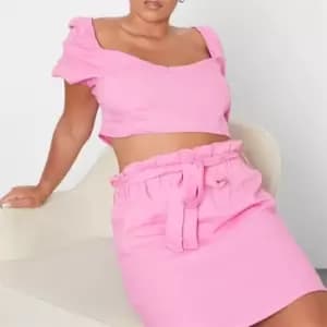 I Saw It First Plus Size Linen Look Paper Bag Mini Skirt - Pink