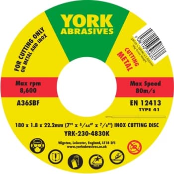 180 X 1.8 X 22MM A36 S-BF Inox Thin Reinforced Flat Cutting Discs - Type 41