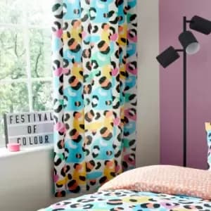 Kids Be Wild Animal Print Lined Pencil Pleat Curtains, Coral, 66 x 72" - Bedlam