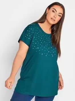 Yours Two Pack Embellished T-Shirt - Black/Blue, Black, Size 16, Women