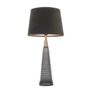 Naia Table Lamp Charcoal Ribbed Glass, Bright Nickel Plate, Mocha Velvet Shade