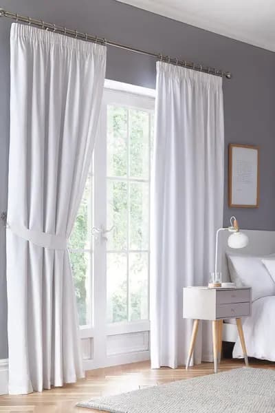 Dijon Blackout Pencil Pleat Lined Curtains, White, 66 x 54" - Fusion