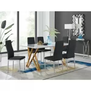Taranto White High Gloss Dining Table and 6 Black Milan Chairs - Black