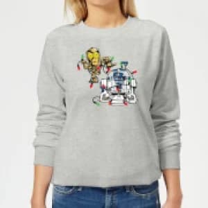Star Wars Tangled Fairy Lights Droids Womens Christmas Sweatshirt - Grey - 3XL