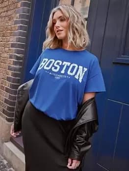 Yours Ss Placement Tee Boston Air, Blue, Size 16, Women