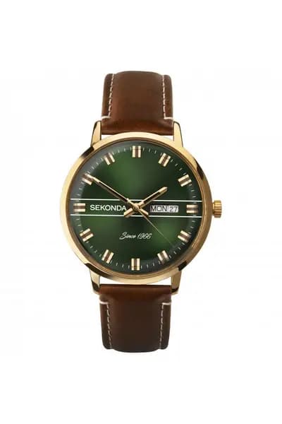 Sekonda 1974 38mm Gold Watch Round Case Green Dial Green