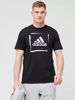 adidas Sportswear Two-Tone Stencil Short Sleeve Graphic T-Shirt - Black, Size 2XL, Men