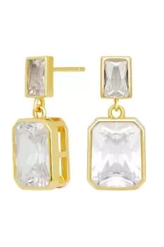 Sterling Silver 925 14ct Gold With Cubic Zirconia Emerald Cut Drop Earrings