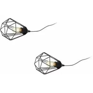 2 pack Mini Table Lamp Desk Light Black Steel Geometric Wire Shade 60W E27