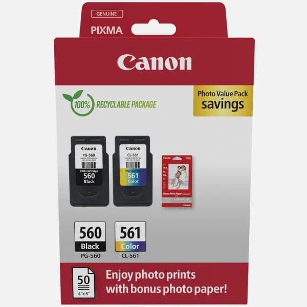 Canon PG-560/CL-561 Ink Cartridge + Photo Paper Value Pack