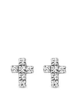 Simply Silver Sterling Silver 925 Cubic Zirconia Cross Stud Earrings, One Colour, Women