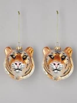 Gisela Graham Set Of 2 Glass Tiger Head Christmas Tree Decorations