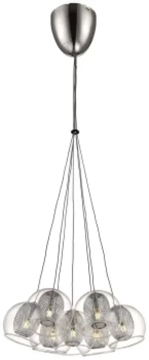 Spring 7 Light Cluster Pendant Mesh Chrome, Clear, G4 Bulb