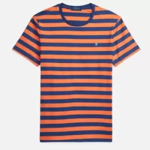 Polo Ralph Lauren Mens Custom Slim Fit Jersey Striped T-Shirt - May Orange/Light Navy - S