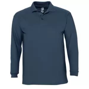 SOLS Mens Winter II Long Sleeve Pique Cotton Polo Shirt (L) (Denim)