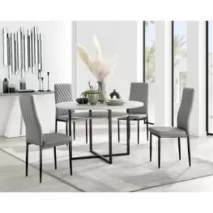 Furniturebox Adley Grey Concrete Effect 120cm Storage Dining Table & 4 Grey Milan Black Leg Faux Leather Chairs