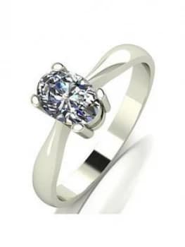 Moissanite 9ct White Gold 0.90ct Equivalent Oval Solitaire Ring, White Gold, Size P, Women