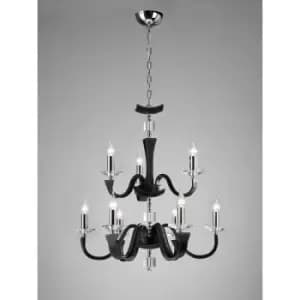 Nardini 2 Tier 9 hanging lamp Polished chrome bulbs / Faux Black leather / crystal