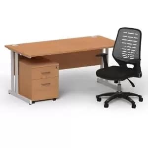 Impulse 1600 x 800 Silver Cant Office Desk Oak 2 Dr Mobile Ped &