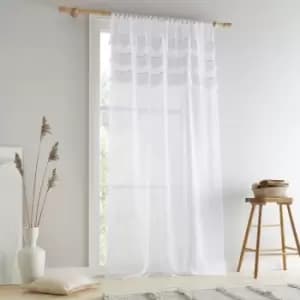 Izmir Textured Fringed Slot Top Voile Curtain Panel, White, 55 x 54" - Pineapple Elephant