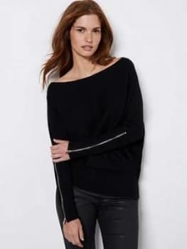 Mint Velvet Zip Cuff Batwing Jumper - Black