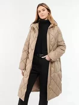 Barbour International Volante Diamond Quilt Coat - Brown, Size 16, Women