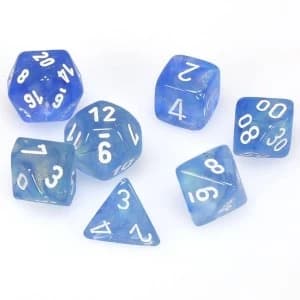 Chessex Poly 7 Dice Set: Borealis Sky Blue/white
