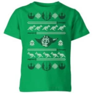 Star Wars Yoda Sabre Knit Kids Christmas T-Shirt - Kelly Green - 11-12 Years