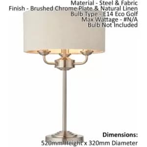 Table Lamp - Brushed Chrome Plate & Natural Linen - 3 x 18W E14 Eco golf