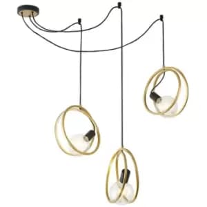 Luminosa Wales Double Ring Multi Ceiling Pendant, 3 Light E27, Matt Black, Painted Gold