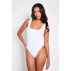 I Saw It First White Ribbed Sleevless Bodysuit - White